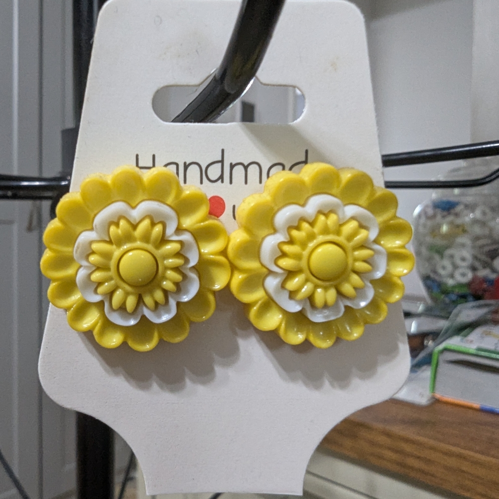Yellow and White Flower Earrings